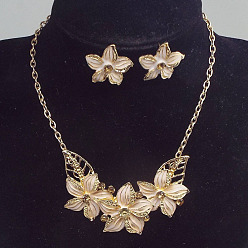 Папайя Оранжевый Комплекты из серег и ожерелий из сплава со стразами и эмалью, цветок, papayawhip, 340 мм