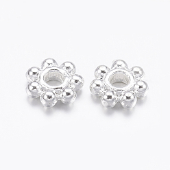 Silver Tibetan Style Alloy Daisy Spacer Beads, Flower, Lead Free & Cadmium Free, Silver Color Plated, 4.5x1.5mm, Hole: 1mm