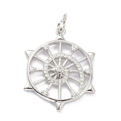 Платинированный Латунные микропаве прозрачные подвески с фианитом, с целью перехода в кольце, долговечный, руль, Реальная платина, 25.5x20.5x3 мм, Перейти кольцо: 6x1 мм, 4 мм внутренним диаметром