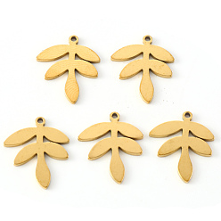 Real 18K Gold Plated PVD Vacuum Plating 304 Stainless Steel Pendants, Laser Cut, Leaf, Real 18K Gold Plated, 18x15x1mm, Hole: 1.2mm