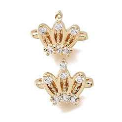 Light Gold Латунные микропаве прозрачные кубические цирконии 2-петлевые корончатые разделители, долговечный, стойки покрытие, золотой свет, 8x10x5 мм, отверстие : 1.5 мм