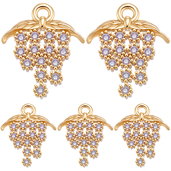 Настоящее золото 18K 16 кулоны из латуни с микрочастицами и кубическим цирконием., виноградные чары, реальный 18 k позолоченный, 13.5x11x2 мм, отверстие : 1 мм, 16 шт / комплект