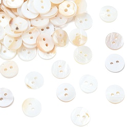 Морская Ракушка 2 плоская круглая пуговица, цвет морской раковины, 10x2 мм, отверстие : 1.5 мм