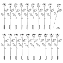 Platine 20 pièces d'épingles à broche en alliage de zinc, fleur rose, platine, 64.5x20.5mm
