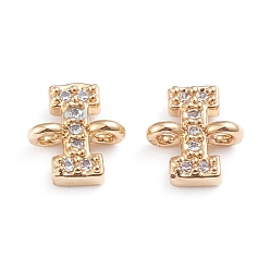 Letter I Латунные микро-паве кубические цирконии буквы ссылки, для изготовления именных ожерелий, долговечный, буквы, прозрачные, реальный 18 k позолоченный, letter.i, 7.5x7x2.8 мм, отверстие : 1 мм