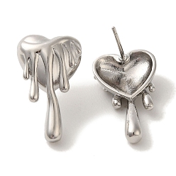 Платина Серьги-гвоздики из латуни с реечным покрытием, долговечный, без свинца и без кадмия, сердце, платина, 24.5x13 мм
