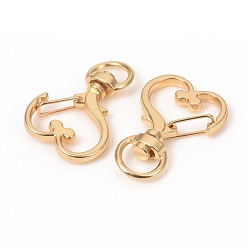 Light Gold Шарнирные застежки-омары из цинкового сплава в форме сердца, поворотный карабин-лобстер, золотой свет, 34.5x23.5x6 мм, отверстие : 5x9 мм