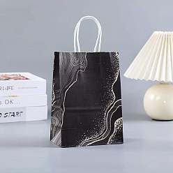 Черный Бумажные мешки, с ручкой, подарочные пакеты, сумки для покупок, прямоугольник с мраморным рисунком, чёрные, 21x11x27 см