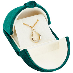 Green Velvet Pendant Box, Double Flip Cover, Charm Display Holder, for Valentine's Day, Anniversary Jewelry Gift Storage, Green, 6.9x6.3x5.8cm
