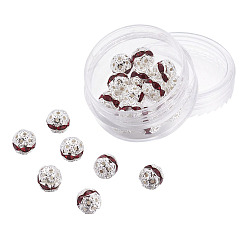 Сиамский Латунные бусины со стразами , класс А, серебряный цвет гальваническим, круглые, Сиам, 8 мм, отверстия: 1 мм, 20 шт / коробка