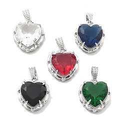 (52) Непрозрачная лаванда Латунь стекло амулеты, сердце прелести, стойки покрытие, долговечный, без свинца и без кадмия, граненые, платина, разноцветные, 14.5x13.5x6.5 мм, отверстие : 2x3.5 мм