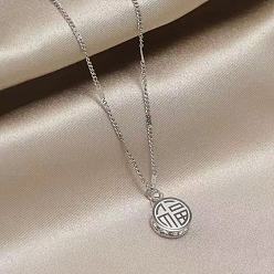 Нержавеющая Сталь Цвет 304 Женские кулоны-подвески из нержавеющей стали с кристаллами и стразами, плоскими и круглыми, с китайскими иероглифами, цвет нержавеющей стали, 16.54 дюйм (42 см)