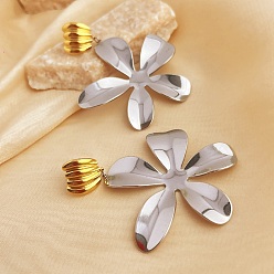 Цветок 304 из нержавеющей стали болтаться серьги, реальный 18 k позолоченный и цвет нержавеющей стали, цветок, 73x56 мм