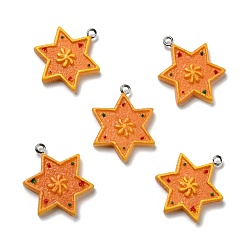 Sandy Brown Opaque Resin Pendants, with Platinum Tone Iron Loops, Imitation Gingerbread, Christmas Theme, Hexagram, Sandy Brown, 30x26.5x4mm, Hole: 2mm