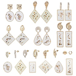 Golden DIY Earring Making Kits, with Alloy Stud Earring Findings, Epoxy Resin Pendants, Mixed Shapes, Golden
