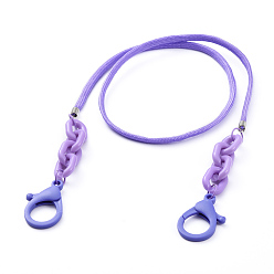 Pourpre Objets à double usage personnalisés, colliers ou chaînes de lunettes, avec cordes en polyester et spandex, embout cordon de fer, anneaux de liaison en acrylique et fermoirs à pince en plastique, pourpre, 26.77 pouce (68 cm)