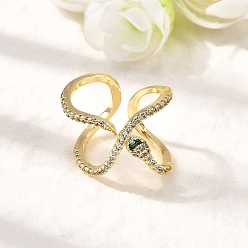 Настоящее золото 18K Манжеты из латуни с микро паве кубический цирконий для женщин, змея, стойки покрытие, долговечный, без свинца и без кадмия, реальный 18 k позолоченный, 16.5 мм