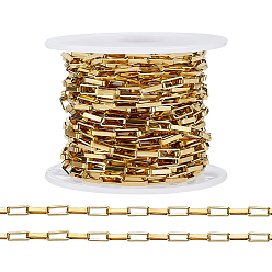 Real 18K Gold Plated 304 Stainless Steel Paperclip Chains, Unwelded, with Spool, Real 18K Gold Plated, 8x3x1.5mm
