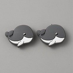 Gray Dolphin Food Grade Eco-Friendly Silicone Beads, Gray, 21x29x9mm, Hole: 2mm