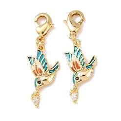 Птица Декоративный кулон из латуни с микропаве из кубического циркония и эмали., с застежкой омар, стойки покрытие, долговечный, без кадмия и без свинца, золотые, птица, 36.5 мм