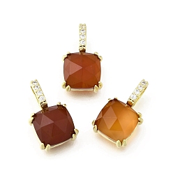 Красный Камень Граненые подвески из натуральной красной яшмы, квадратные подвески из латуни с микропаве из кубического циркония, стойки покрытие, прочное покрытие, без кадмия и без свинца, граненые, 17x10x6 мм, отверстие : 5.5x2.5 мм