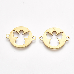 Золотой 201 соединительные звенья нержавеющие, лазерная резка, плоские круглые с ангелом, золотые, 15.5x20x1 мм, отверстие : 1.5 мм