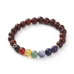 Кокосово-Коричневый Чакра ювелирные изделия, браслеты из натурального дерева бусины стрейч, с бусинами из натуральных драгоценных камней и 304 распорными бусинами из нержавеющей стали, круглые, кокосового коричневый, внутренний диаметр: 2-1/8 дюйм (5.4 см), 4 шт / комплект