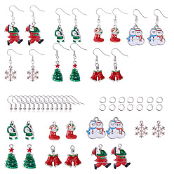 Mixed Color DIY Earring Making, with Christmas Style Alloy Enamel Pendants, Iron Open Jump Ring and Brass Earring Hook, Mixed Color, 6.4x6.3x2cm, about 55pcs/set