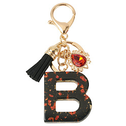 Letter B Resin Keychains, with Lobster Claw Clasps, Light Gold, Letter B, 105mm, Letter: 43x36x7mm