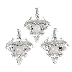 Хрусталь Подвески-треугольники из натурального кварца, латунные подвески из горного хрусталя, платина, стойки покрытие, 41.5x34.5x5.5~7 мм, отверстие : 8.5x5.5 мм