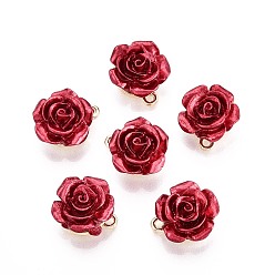 Light Gold Стойки подвески обшивки сплава, с абс пластмассовым, без кадмия и без свинца, цветок розы, огнеупорный кирпич, золотой свет, 15~18x14.5x8 мм, отверстие : 1.5 мм