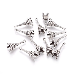 Античное Серебро Сплавочные подвески тибетского стиля, Эйфелева башня, античное серебро, 22.5x8.2x8.2 мм, отверстие : 1.6 мм