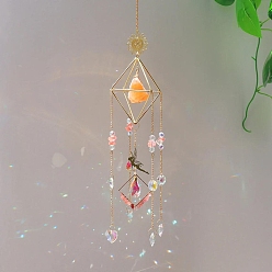 Gemstone Проволочные самородки, обернутые в проволоку, натуральные драгоценные камни, подвесные украшения, металлические ромбы и стеклянные ловцы солнца для украшения окон и балконов дома, 490~510 мм