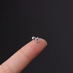 Звезда Серьги-гвоздики с микропаве из кубического циркония из латуни, с 316 l хирургическими штифтами из нержавеющей стали, цвет нержавеющей стали, цветок, 6 мм