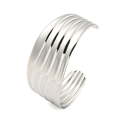 Stainless Steel Color Non-Tarnish 304 Stainless Steel Wavy Open Cuff Bangles for Women, Stainless Steel Color, Inner Diameter: 2-1/2X2-1/8 inch(6.4X5.4cm)