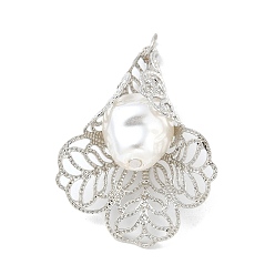 Платина Стойки обшивки латунные подвески, с пластмассовой жемчужиной abs, долговечный, без свинца и без кадмия, лист, платина, 29.5x21x14.5 мм, отверстие : 1.4x2 мм