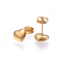 Golden 304 Stainless Steel Jewelry Sets, Pendant Necklaces & Stud Earrings & Bracelets, Heart, Golden, 16.93 inch(43cm), 6-3/4 inch(17cm), 7x9x2.5mm, Pin: 0.8mm