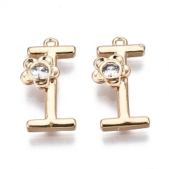 Letter I Латунные подвески, со стразами, без кадмия, без никеля и без свинца, алфавит, золотые, letter.i, 18x9x2.5 мм, отверстие : 1 мм