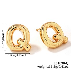 Letter Q Латунь серьги, золотые, Буква Q, 17x16 мм