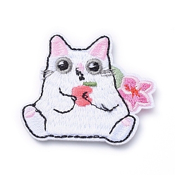 Colorful Computerized Embroidery Cloth Iron on/Sew on Patches, Costume Accessories, Appliques, Cat with Apple, Colorful, 43x50x2mm