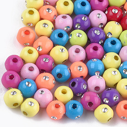 Mixed Color Plating Acrylic Beads, Metal Enlaced, Round, Mixed Color, 6x5mm, Hole: 1mm, about 4500~4800pcs/500g