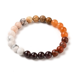 Mixed Stone Round Natural & Synthetic Gemstone Beaded Stretch Bracelets, 2-1/2 inch(6.5cm), Beads: 8~8.5mm