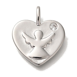Платинированный Латунные микро проложить кубического циркония подвески, без кадмия, без никеля и без свинца, сердце с ангельскими подвесками, Реальная платина, 19x17x2 мм, отверстие : 4x2 мм