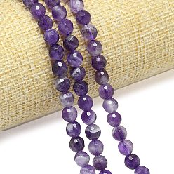Аметист Нити из натуральных шевронных аметистовых бусин, граненый (128 граней), круглые, 6~6.5 мм, отверстие : 0.8~1 мм, около 59~64 шт / нитка, 14.25~15.55'' (36.2~39.5 см)