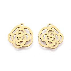 Настоящее золото 18K 201 подвески из нержавеющей стали, прелести цветка розы, лазерная резка, реальный 18 k позолоченный, 15.5x14.5x1 мм, отверстие : 1.4 мм