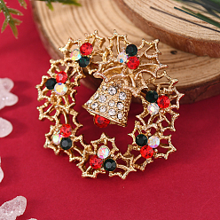 Christmas Wreath Броши из цинкового сплава со стразами на рождественскую тематику для рюкзака, Рождественский венок