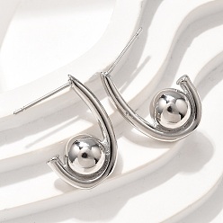 Платина Латунь серьги, стойки покрытие, долговечный, без свинца и без кадмия, круглые, платина, 21x8 мм