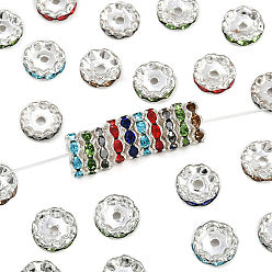 (52) Непрозрачная лаванда Латунные бусины разделители для поставки стразов, без кадмия и без свинца, класс А, волнистый край, серебряный цвет гальваническим, рондель, разноцветные, 12x4 мм, отверстие : 2.5 мм