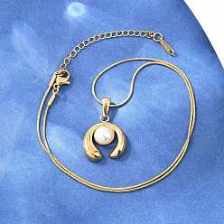 Ring 304 ожерелья с подвесками из нержавеющей стали и акрилового искусственного жемчуга, реальный 18 k позолоченный, ионное покрытие (ip), белые, кольцо, 15.94 дюйм (40.5 см), Кулон : 20x19 мм