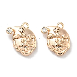 Настоящее золото 18K Латунные микро проложить кубического циркония подвески, без кадмия, без никеля и без свинца, талисманы деда мороза, реальный 18 k позолоченный, 13x12x3.5 мм, отверстие : 1.2 мм